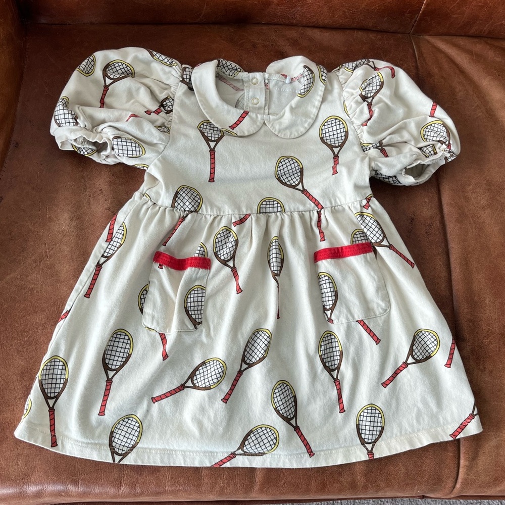 Mini Rodini tennis peterpan collar puff sleeve dress sz 92/98 1.5 - 3 yr $98
